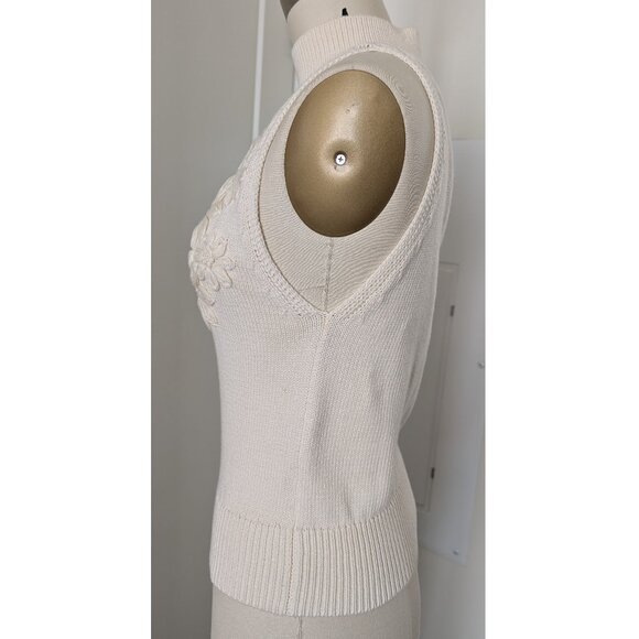 BCBGMAXAZRIA Ivory Fully Fashioned Knit Floral High Neck Tank Size S - Picture 3 of 6